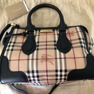 Burberry Haymarket Gladstone Leather Purse Satchel